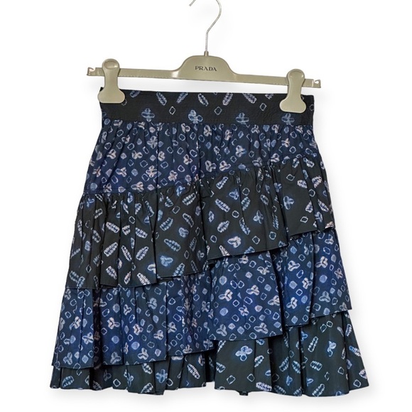 Never Worn‎ Ulla Johnson Aminta Poplin Chevron Shibori Skirt, Blue, Size 4 - Picture 2 of 15